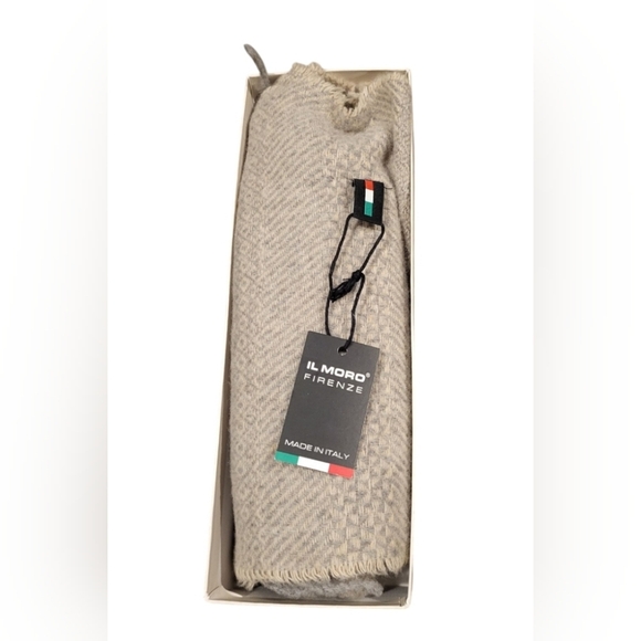 Il Moro Firenze Italian Wool Cashmere Blend Scarf In Gray And Tan Color NEW! - Picture 2 of 4